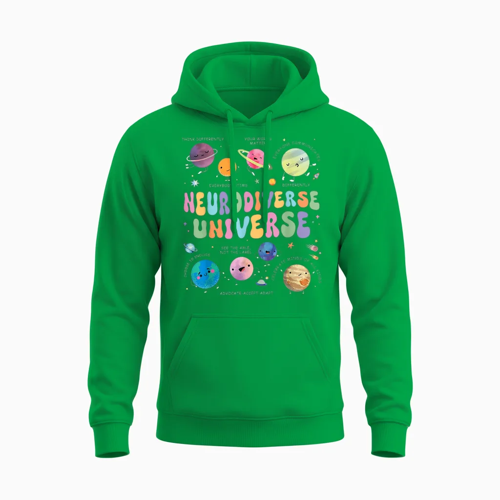 Neurodiverse Universe Autism Awareness Understand Accept Unisex Hoodie in Irish Green