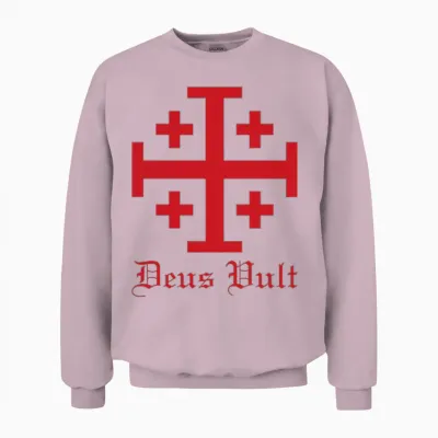 Deus Vult Jerusalem Cross Order of the Holy Sepulchre Knight Unisex Sweatshirt - Light Pink