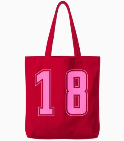 Pink Number 18 Team Junior Sports Uniform Numbered Tote Bags - Red