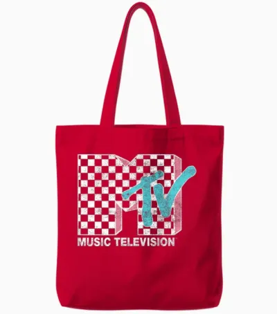 Mtv Neon Distressed Checkered Logo Graphic Tote Bags - Red