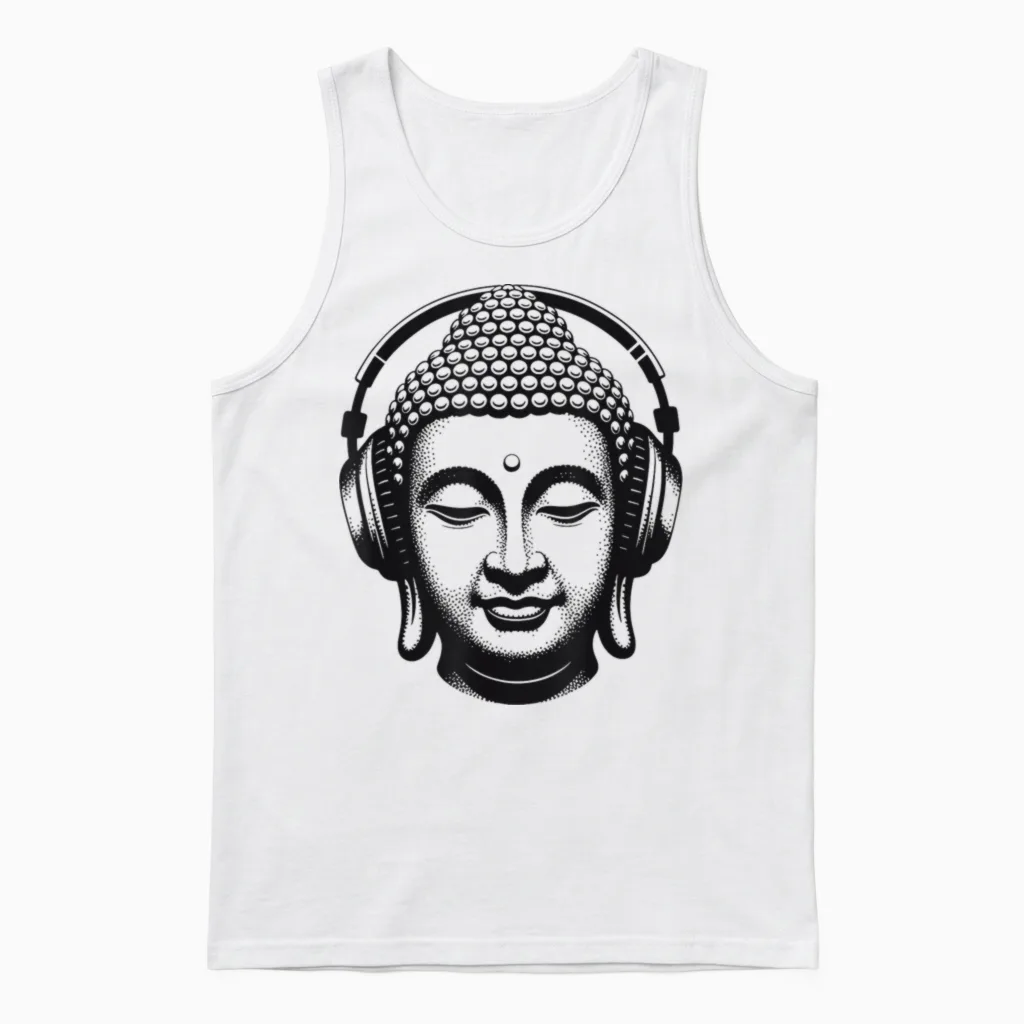 Buddha Mit Kopfhörern Achtsamkeit Musik Boho Zen Buddhismus Unisex Tank Top in White