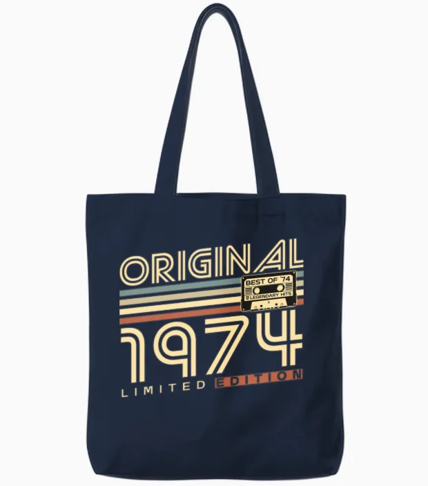 Vintage 1974 Retro 50th Birthday Tote Bags in Navy