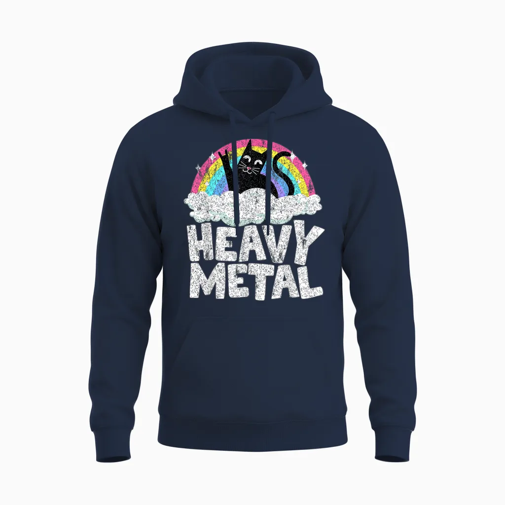 Heavy Metal Cat Satanic Children's Punk Rock Band Metal Rainbow T-Shirt, Black Unisex Hoodie in Navy