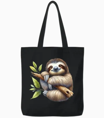 Faultier Porträt, Faultierbild Mit Kunst Faultiermotiv Tote Bags - Black