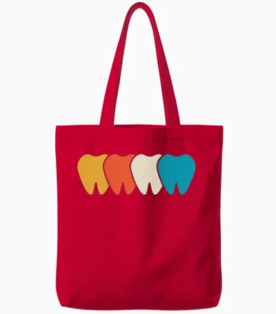 Teeth Retro Dental Tote Bags - Red
