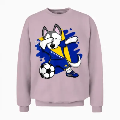Dabbing Husky Bosnien Herzegowina Fußballfans Trikot Fußball Unisex Sweatshirt - Light Pink