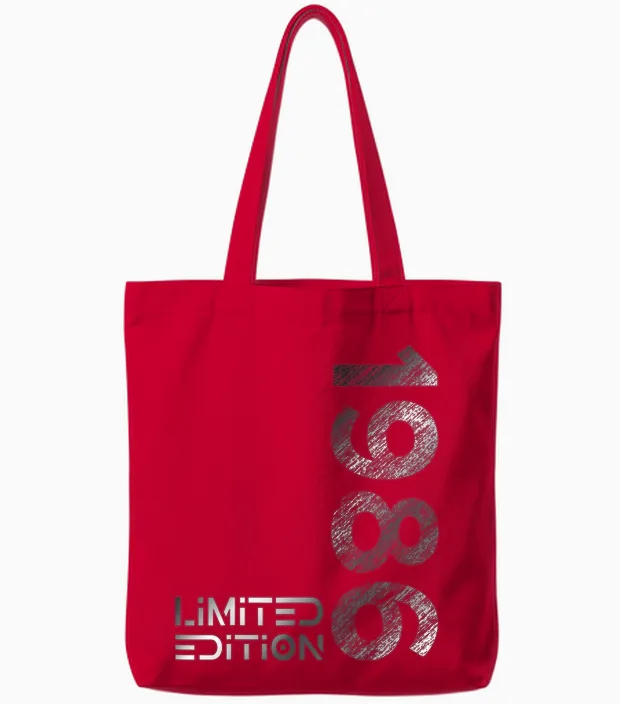 Limited Edition Vintage 1986 Man Woman 37th Birthday T-Shirt, Black Tote Bags in Red