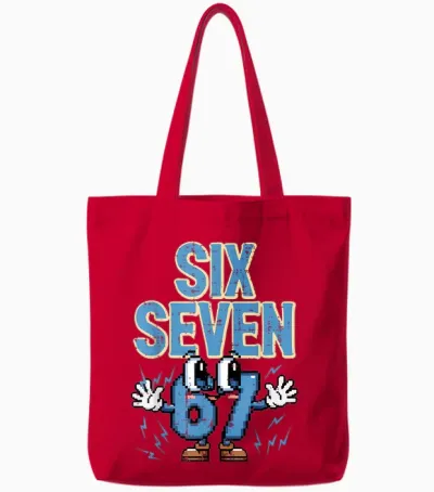 Six Seven 67 Eyes Funny 6 7 Meme Gen Alpha Boys Girls Tote Bags - Red