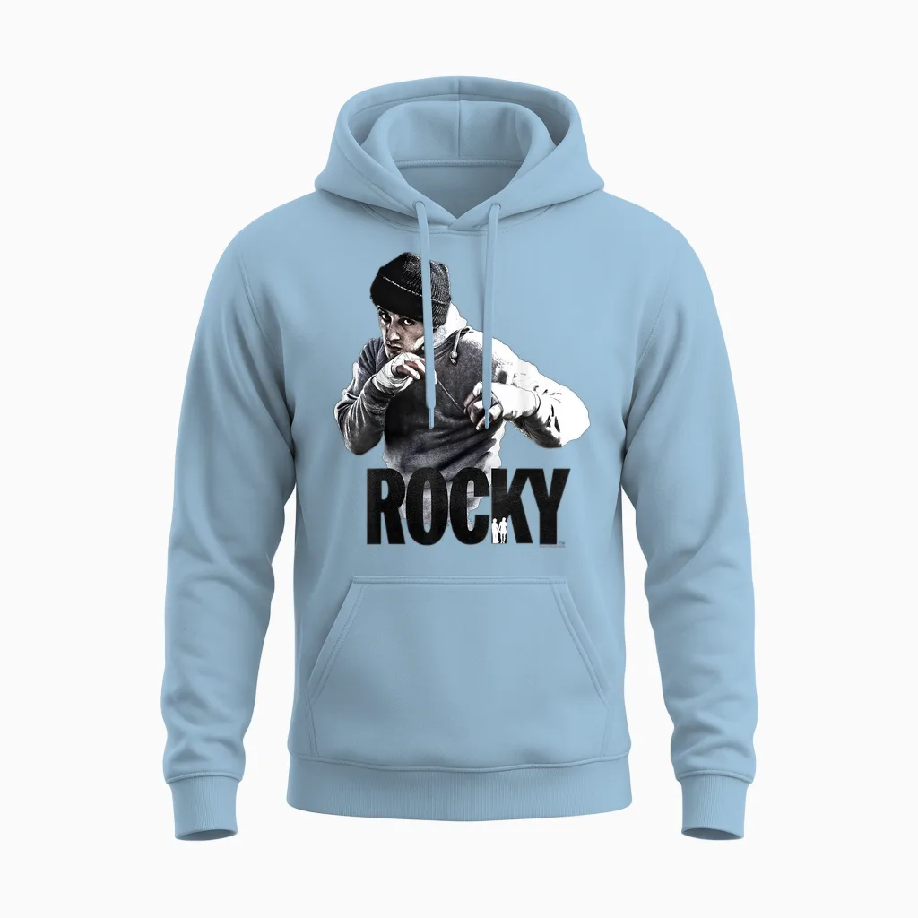 Rocky Shadow Boxing Portrait Logo Unisex Hoodie in Light Blue