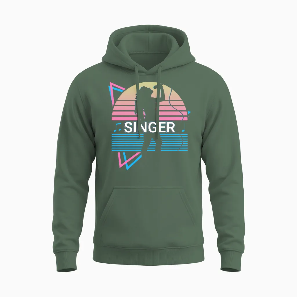 Singer Singing Retro Unisex Hoodie in Military Green