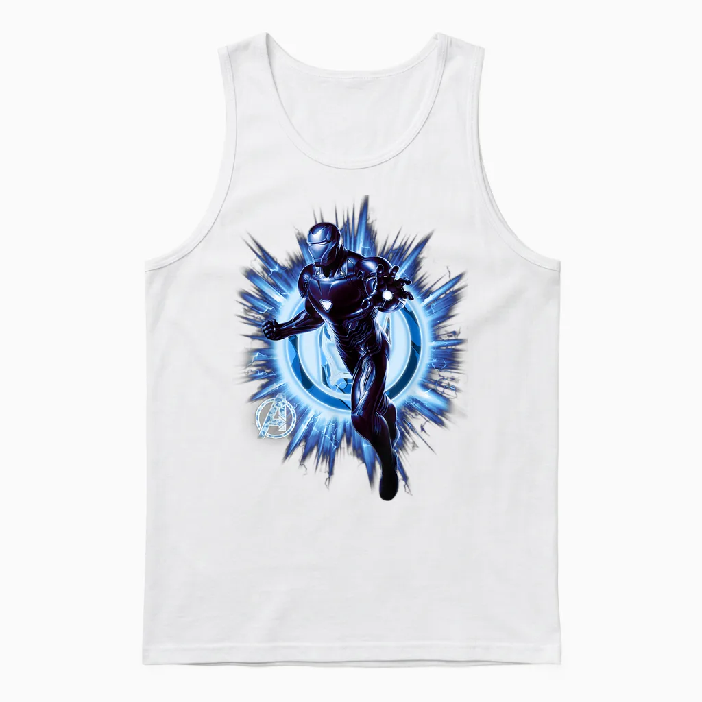 Marvel Avengers Endgame Iron Man Blast Graphic T-Shirt, Black, S Unisex Tank Top in White