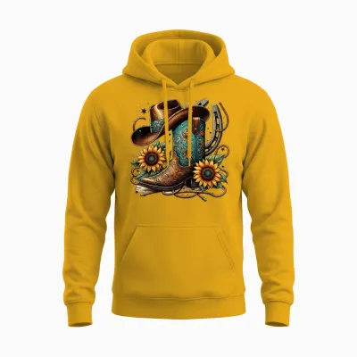 Sunflower Rope Western Cowboy Boots T-Shirt, Black, S Unisex Hoodie - Gold