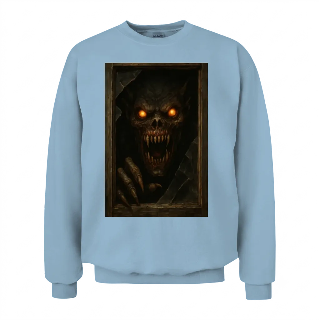 Demonic Skull with Glowing Eyes Unisex Sweatshirt - Light Blue