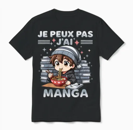 Je Peux Pas J'ai Manga - Humor Kawaii Ramen Anime Japanese Unisex T-Shirt in Black