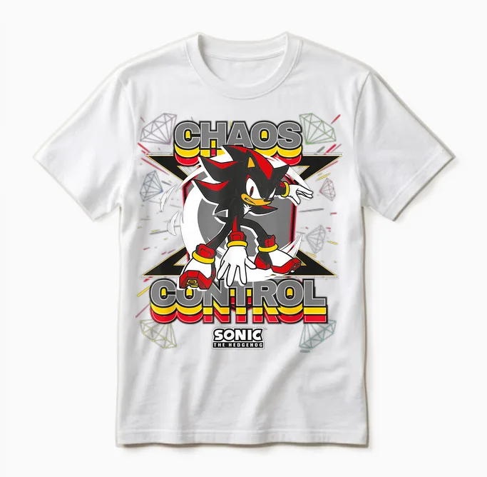 Sonic the Hedgehog - Shadow the Hedgehog Chaos Control T-Shirt, Black, S Unisex T-Shirt in White
