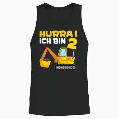 Hurra Ich Bin 2. Geburtstag Jungen Shirts, Zwei Jahre Bagger Unisex Tank Top - Black