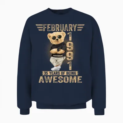 Awesome Teddy Bear 35 February for Men and Women 1991 Unisex Sweatshirt - Navy
