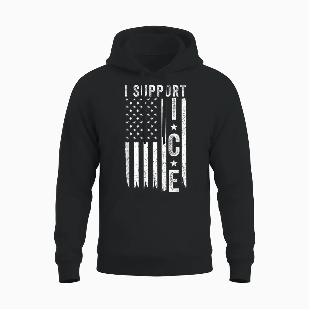 I Support Ice, Immigration Officers American Unisex Hoodie in Black