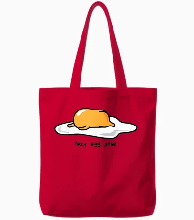 Gudetama the Lazy Egg Yoga Pose T-Shirt Small Tote Bags - Red