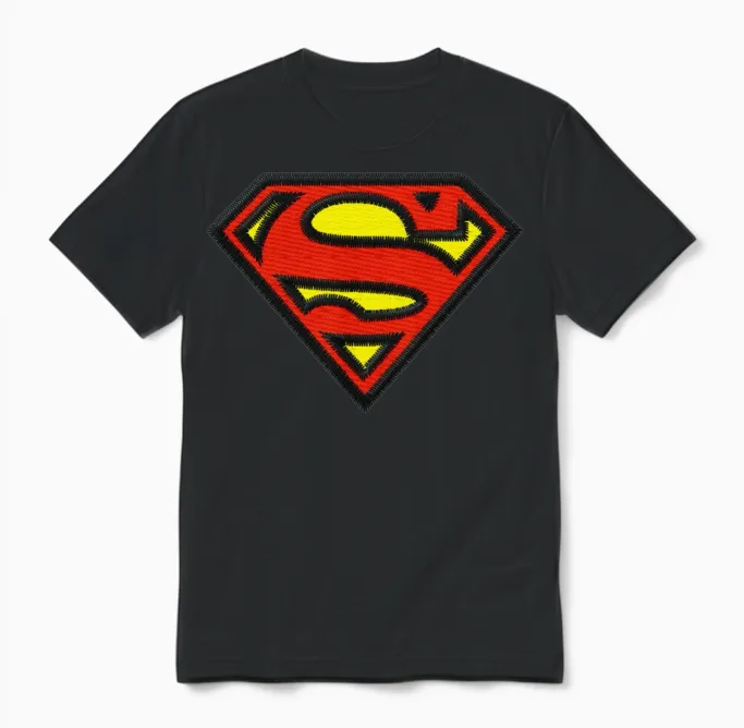 Superman Small Logo S-Shield Embroidery Unisex T-Shirt in Black