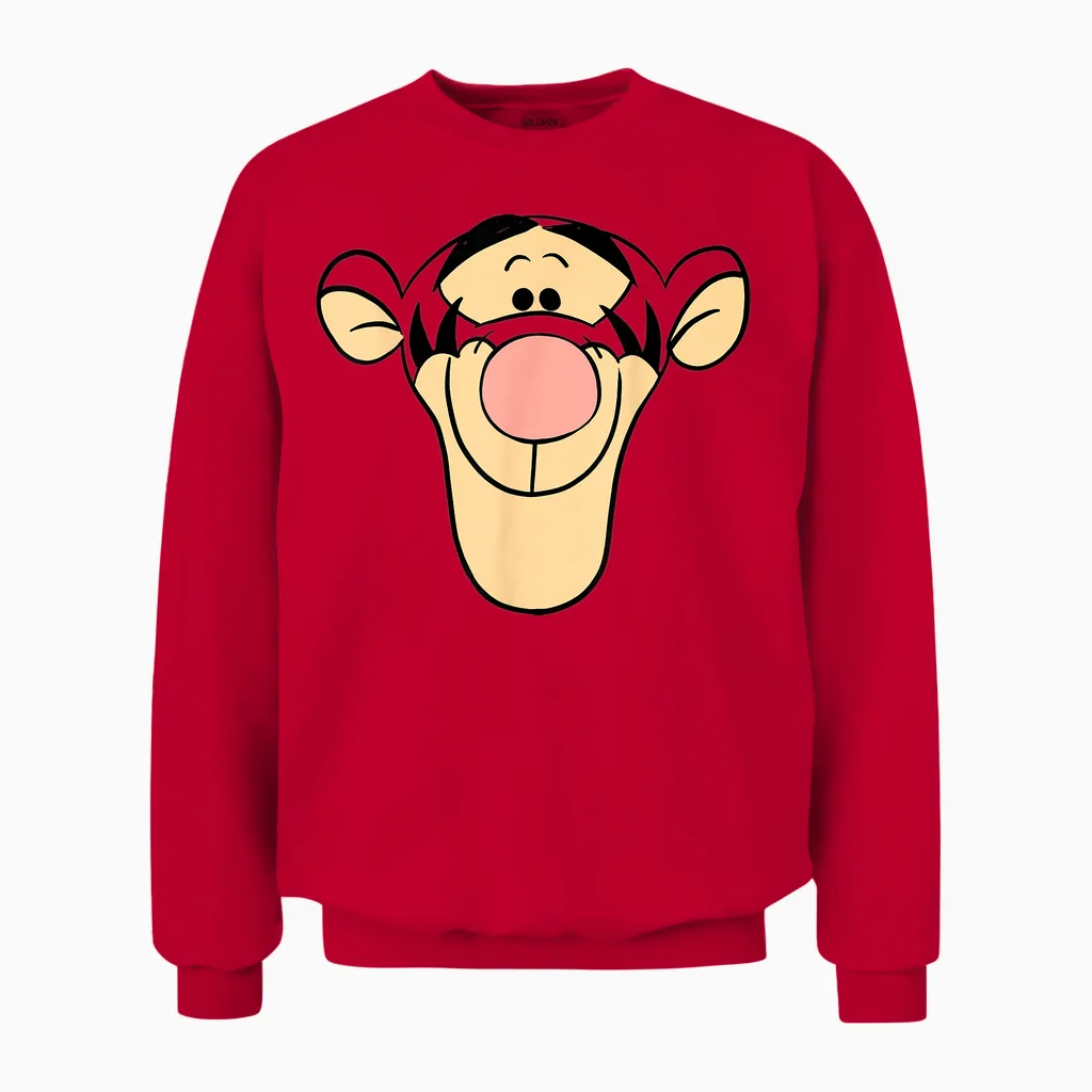 Disney Winnie the Pooh Tigger Big Face T-Shirt, Orange, S Unisex Sweatshirt in Red