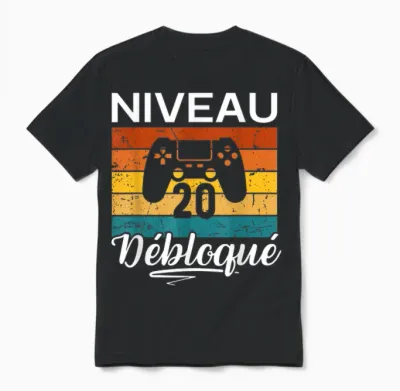 Niveau 20 Débloqué Cadeau 20 Ans Homme Femme Gamer Gaming Unisex T-Shirt - Black