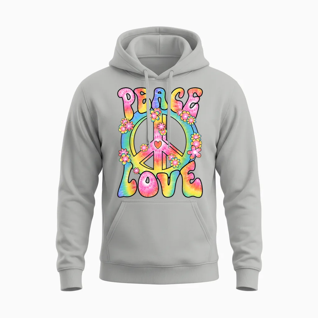 Peace Love Hippie Costume Women's Men's 60s 70s Outfit T-Shirt, Black, S Unisex Hoodie in Ash