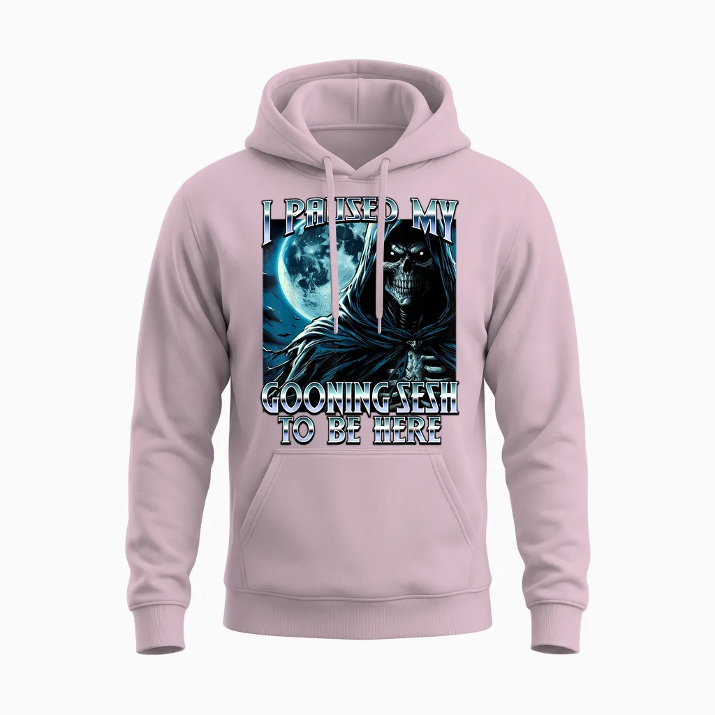 I Paused My Gooning Sesh to Be Here Cringe Brainrot 2025 Unisex Hoodie in Light Pink