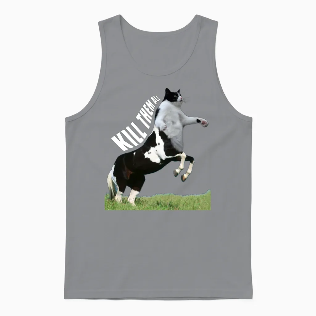 Of Centaur Cat Kill Them All Unisex Tank Top in Sport Grey