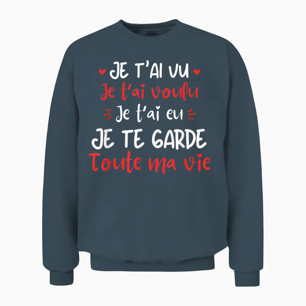 Je T'aime Original Valentine's Day Gift T-Shirt, Black, S Unisex Sweatshirt in Dark Heather