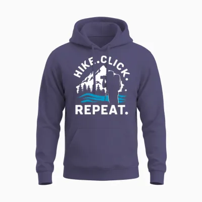 Hiking Photographers Hike Click Repeat Outdoor Unisex Hoodie - Heather Sport Dark Navy