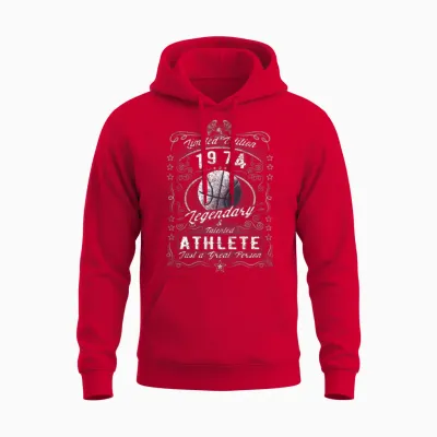 Vintage 1974 Basketball Birthday Gift Sport Hobby Unisex Hoodie - Red