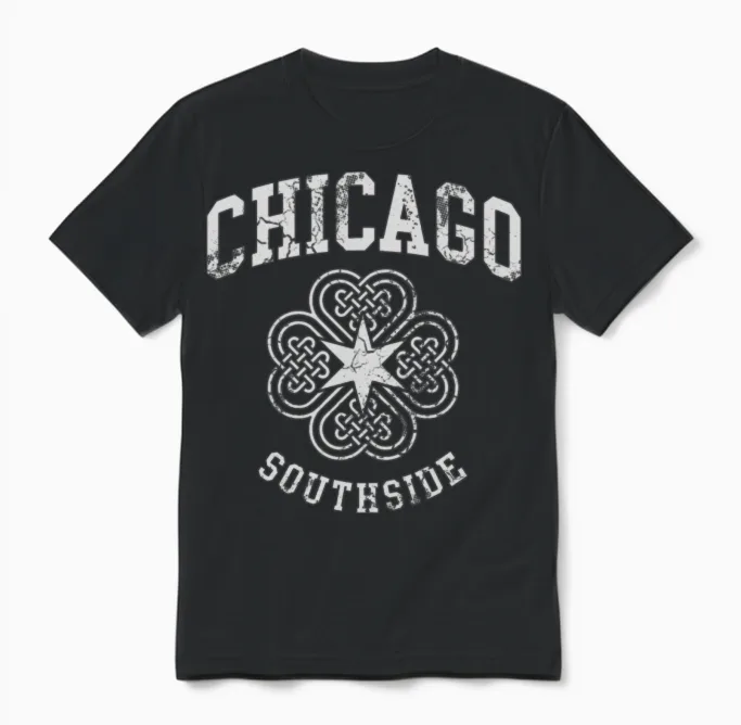 Chicago Southside Irish St Patricks Day Unisex T-Shirt in Black