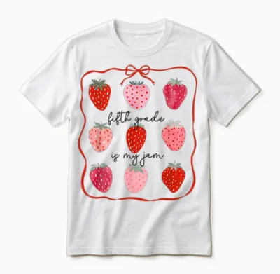 Women Fifth Grade Is My Jam Strawberry Fifth Grade Teacher Unisex T-Shirt - White