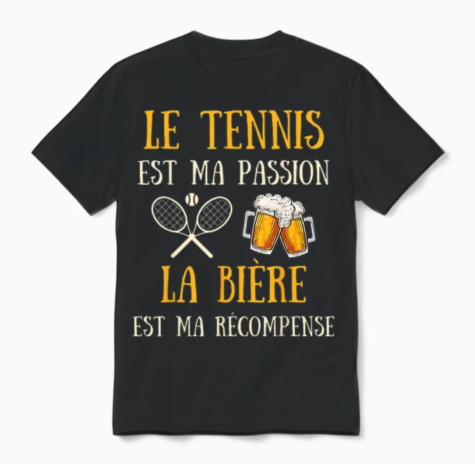 Men's Tennis Humour Tennisman Gift Humorous Beer T-Shirt, Black, S Unisex T-Shirt in Black
