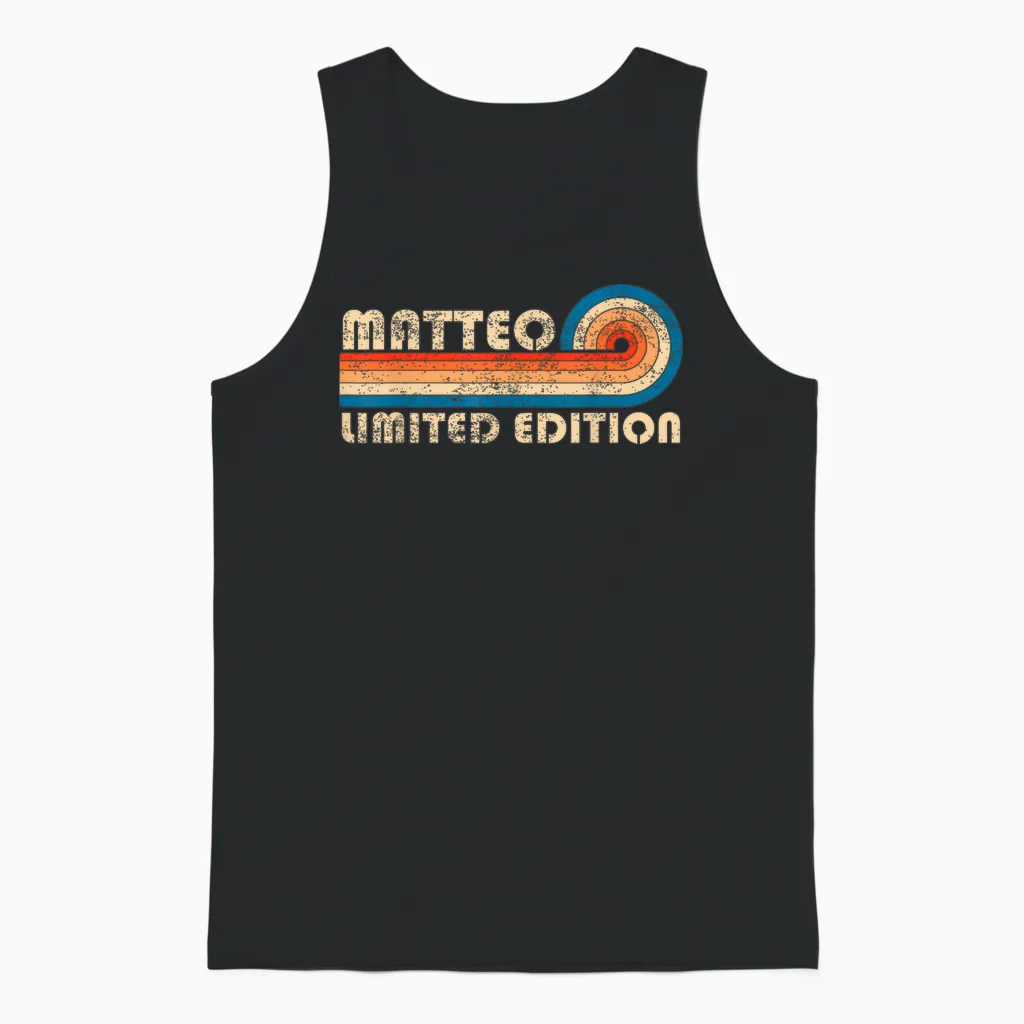 Matteo Retro 70s 80s Sunset Stripe Unisex Tank Top in Black