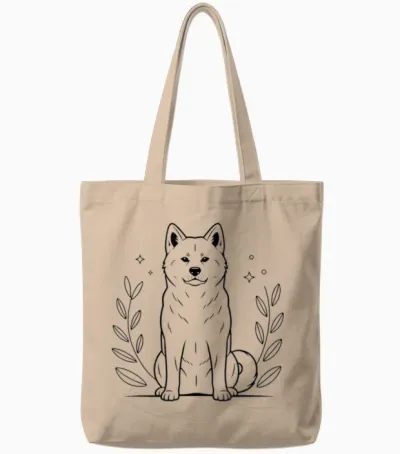 Line Art Japanese Akita Inu Minimalist Tote Bags - Natural