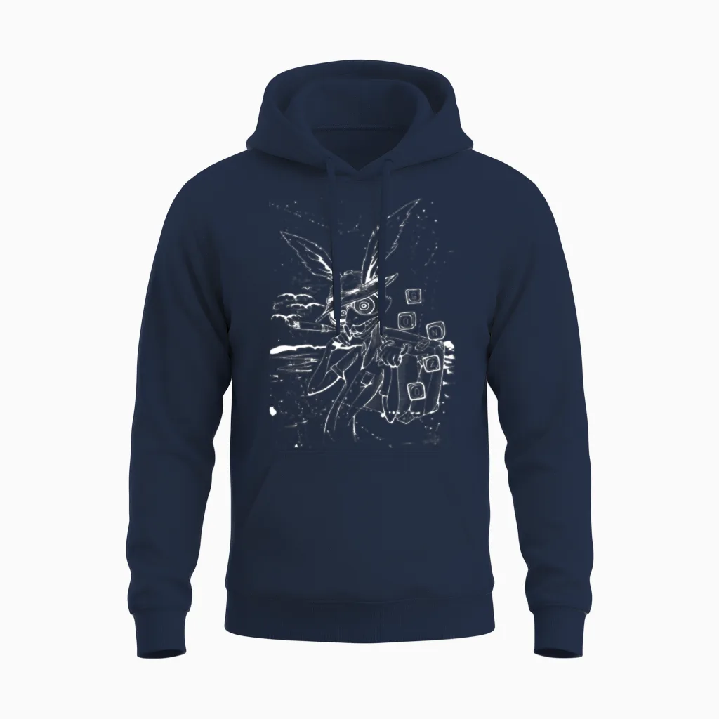 Down the Rabbit Hole White Unisex Hoodie in Navy
