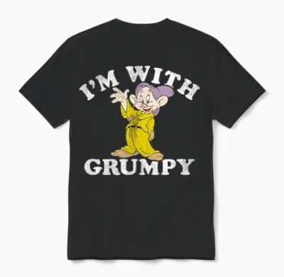 Disney Snow White & the Seven Dwarfs Dopey I'm with Grumpy Unisex T-Shirt - Black