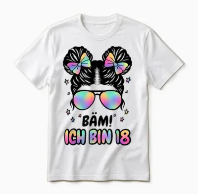 18. Geburtstag Mädchen Messy Bun Bäm! Ich Bin Achzehn Unisex T-Shirt - White