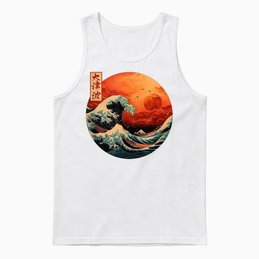 The Great Wave Kanagawa Streetwear Japanese T-Shirt, Black, S Unisex Tank Top in White