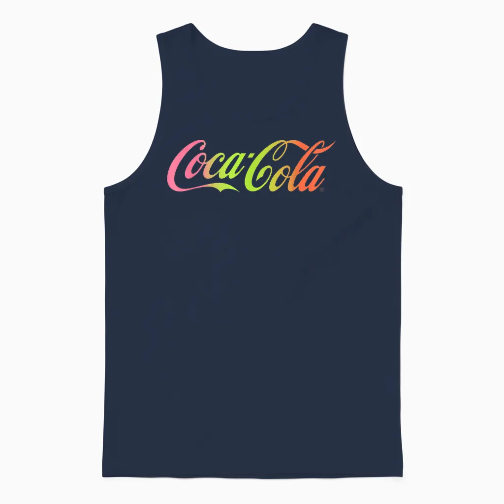 Coca Cola Logo Rainbow Gradient T-Shirt, Black, S Unisex Tank Top in Navy