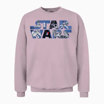 Star Wars Logo Millennium Falcon and Death Star Unisex Sweatshirt - Light Pink