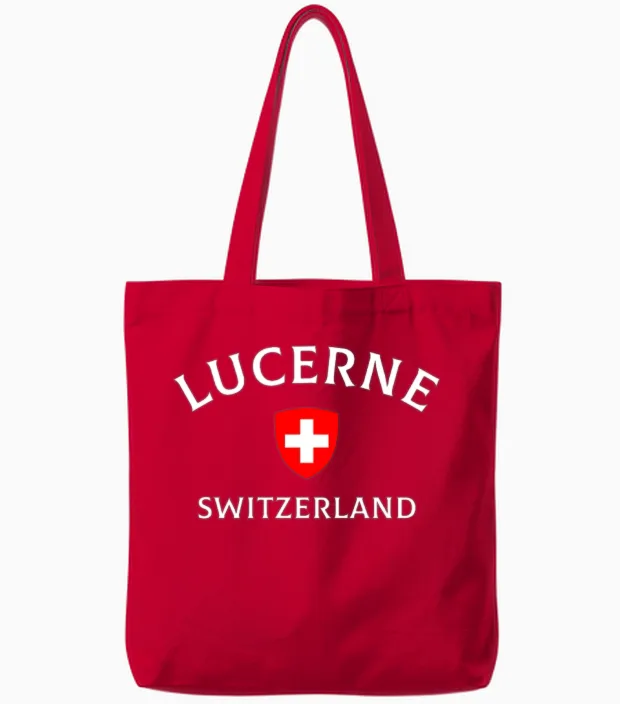 Lucerne Switzerland, Swiss Switzerland Tote Bags in Red