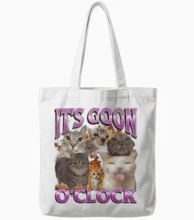 Gooning O'clock Lustige Katze Meme Bootleg Grafik Tote Bags - White