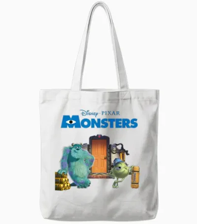 Disney Monsters Inc. Scream Factory Graphic T-Shirt, Black, S Tote Bags - White