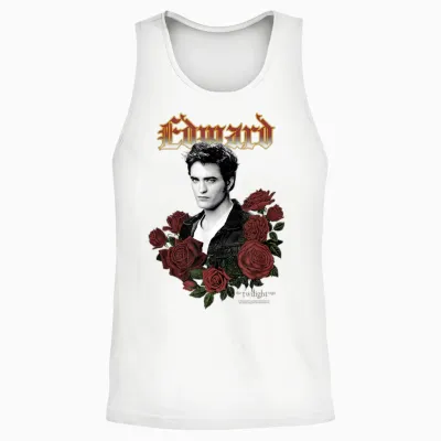 Twilight Edward Goth Print with Roses Vintage Movie Unisex Tank Top - White