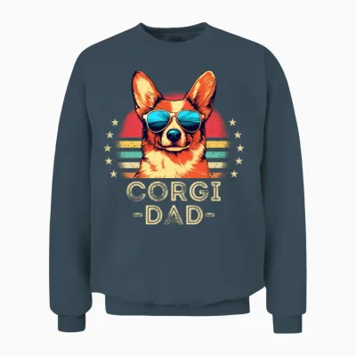 Corgi with Sunglasses Retro Unisex Sweatshirt - Dark Heather