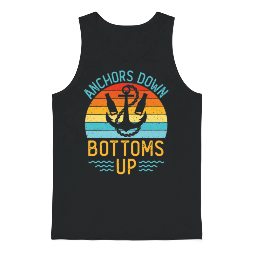 Anchors Down Bottoms Up Funny Boating Drinking Unisex Tank Top - Black