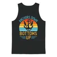 Anchors Down Bottoms Up Funny Boating Drinking Unisex Tank Top - Black – 1